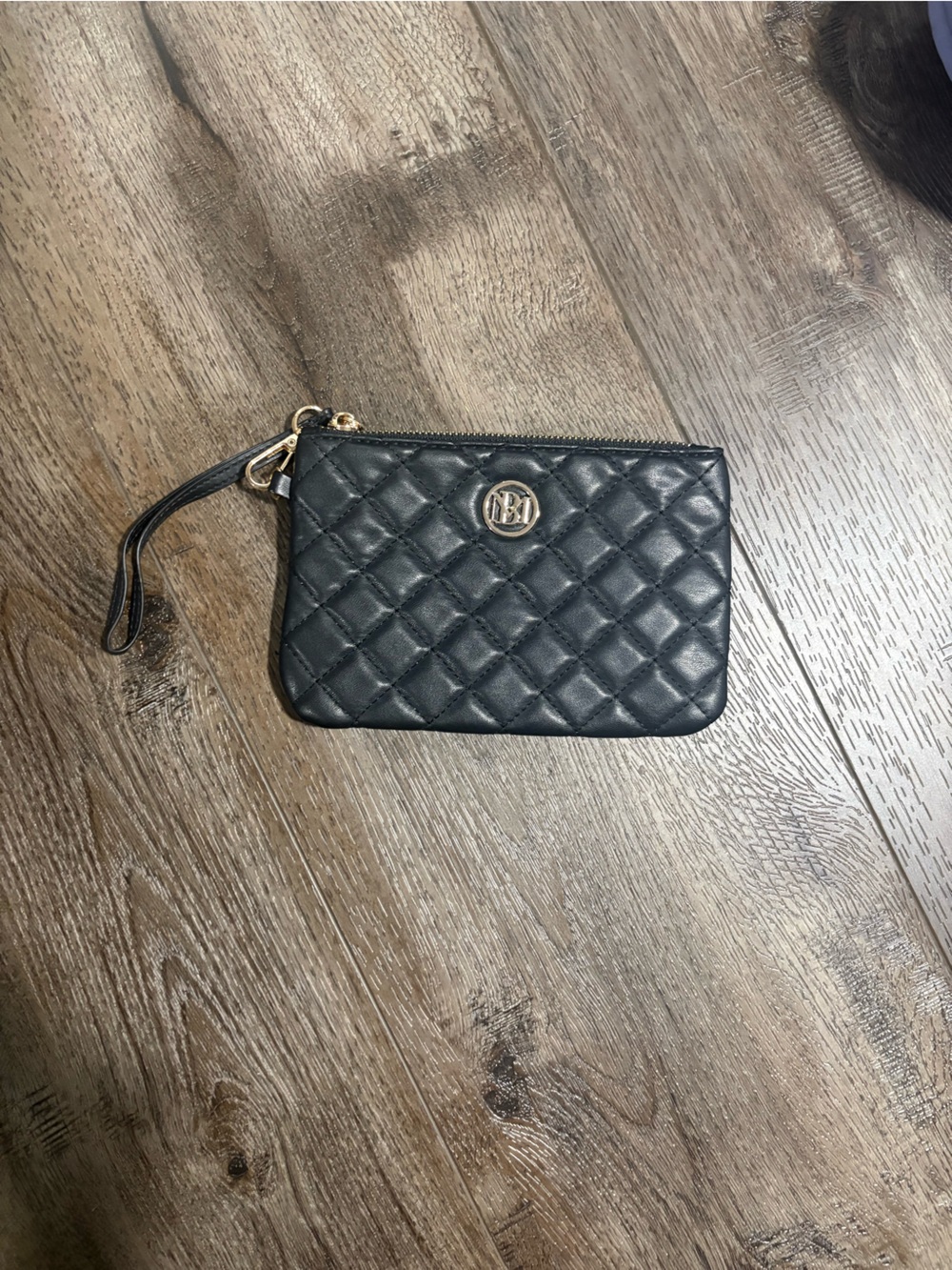MBM Unlimited Black Quilted Wristlet with Gold Accent